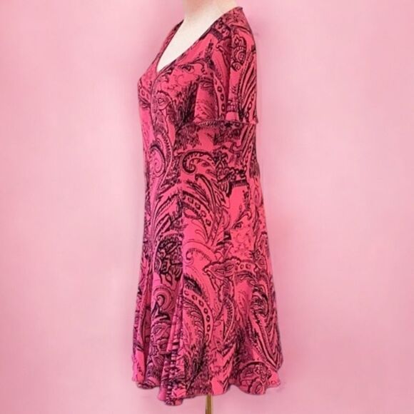 A/X ARMANI EXCHANGE DRESS SIZE 6 HOT PINK AND BLACK FLUTTER SLEEVES - Picture 3 of 6